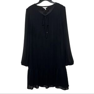 Draper James Black Knee Length Dress Sheer Long Sleeve Ruffle Hem Minimalist Lg